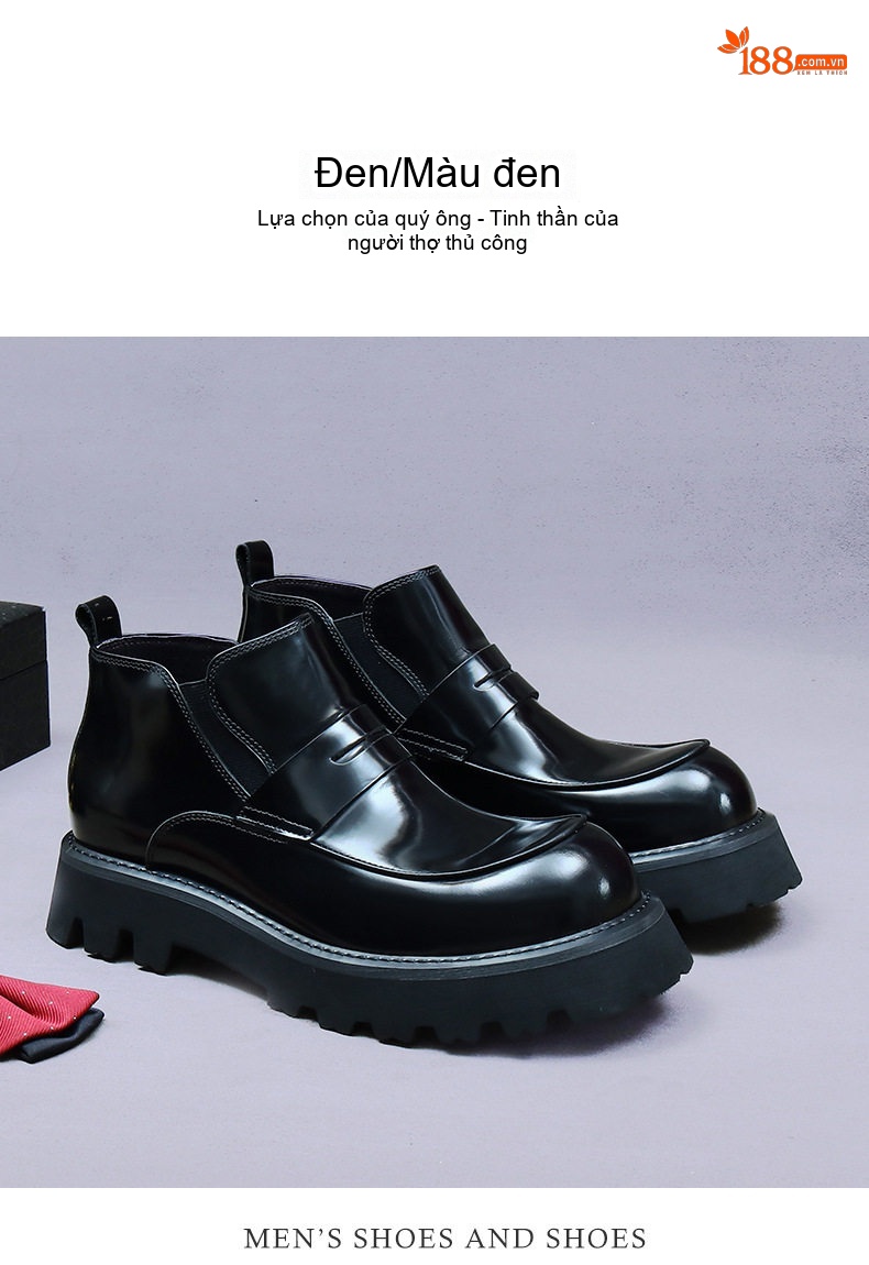 Boot Chelsea Nam Da Bò Cao Cổ Da Bóng Chiều Cao Đế Khoảng 5cm Màu Đen, Nâu chi tiết 11