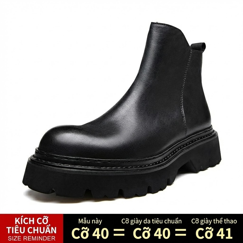 Boot Chelsea Nam Da Bò Cổ Lửng Khóa Kéo Chiều Cao Đế Khoảng 5cm Màu Đen, Nâu