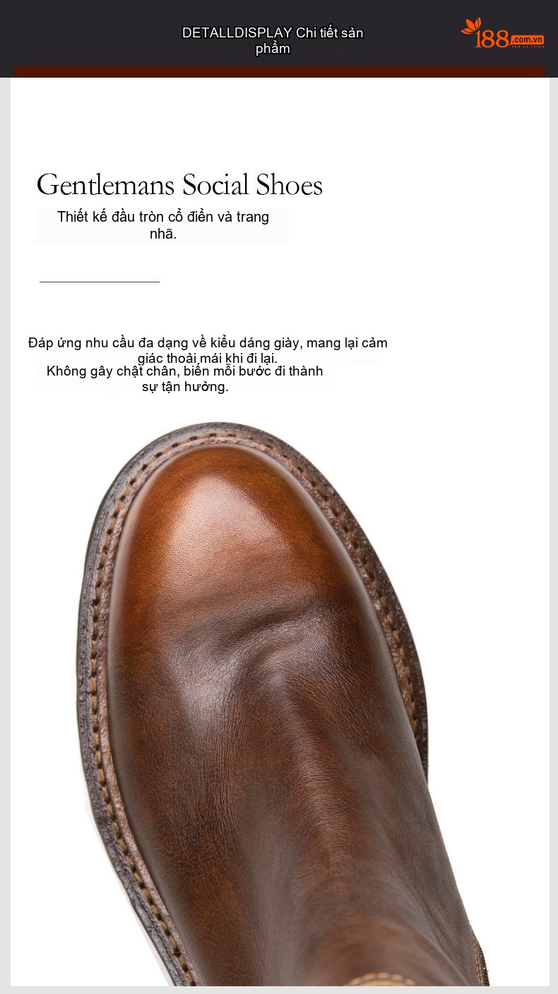 Boot Chelsea Nam Da Bò Cổ Lửng Khóa Kéo Chiều Cao Đế Khoảng 5cm Màu Đen, Nâu chi tiết 8