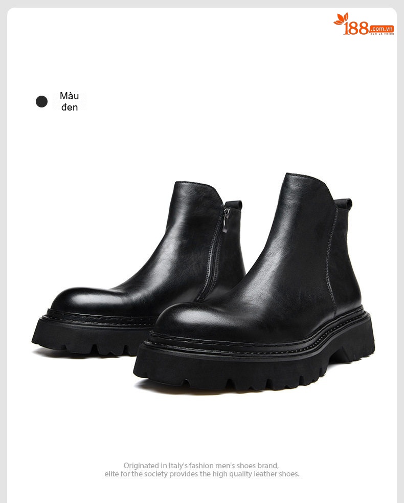 Boot Chelsea Nam Da Bò Cổ Lửng Khóa Kéo Chiều Cao Đế Khoảng 5cm Màu Đen, Nâu chi tiết 15