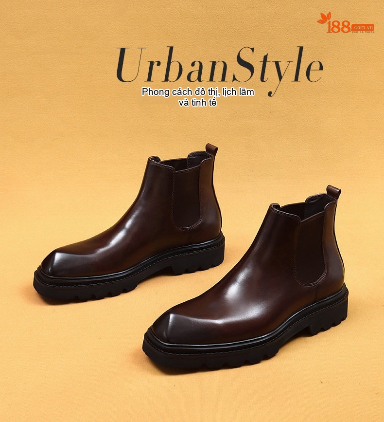 Boot Chelsea Nam Da Bò Đế Dày Chiều Cao Đế Khoảng 5cm Màu Đen, Nâu chi tiết 2