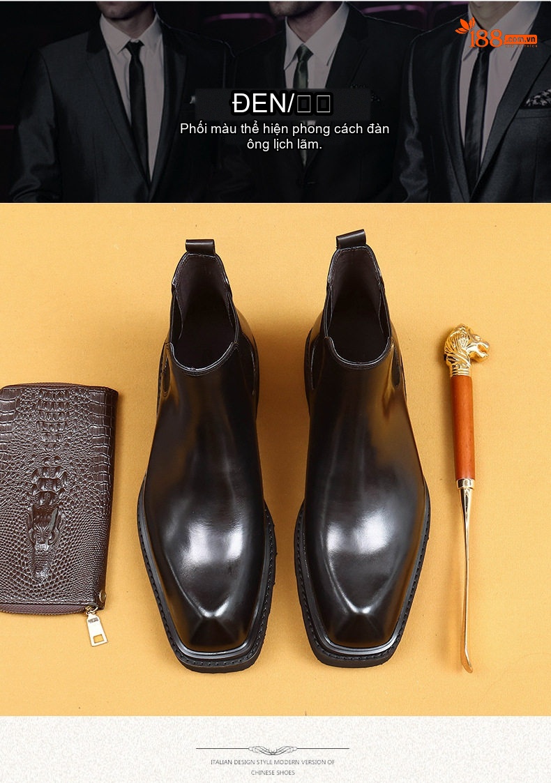 Boot Chelsea Nam Da Bò Đế Dày Chiều Cao Đế Khoảng 5cm Màu Đen, Nâu chi tiết 5