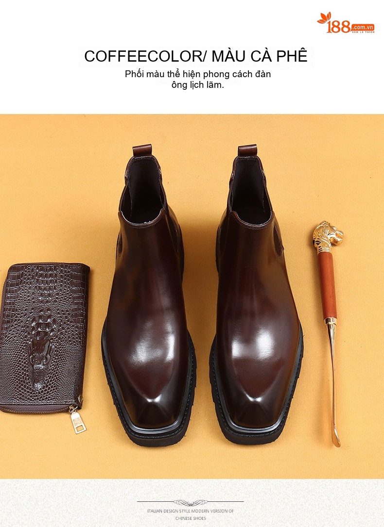 Boot Chelsea Nam Da Bò Đế Dày Chiều Cao Đế Khoảng 5cm Màu Đen, Nâu chi tiết 13