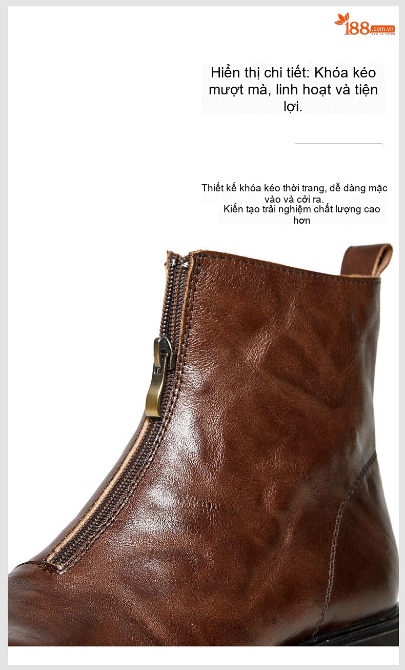 Boot Chelsea Nam Da Bò Đế Dày Khóa Kéo Tăng Chiều Cao Khoảng 5cm Màu Đen chi tiết 10