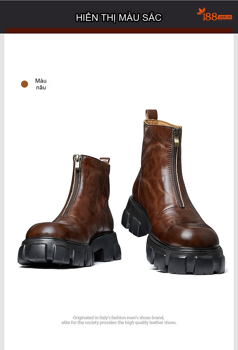 Boot Chelsea Nam Da Bò Đế Dày Khóa Kéo Tăng Chiều Cao Khoảng 5cm Màu Đen chi tiết 14