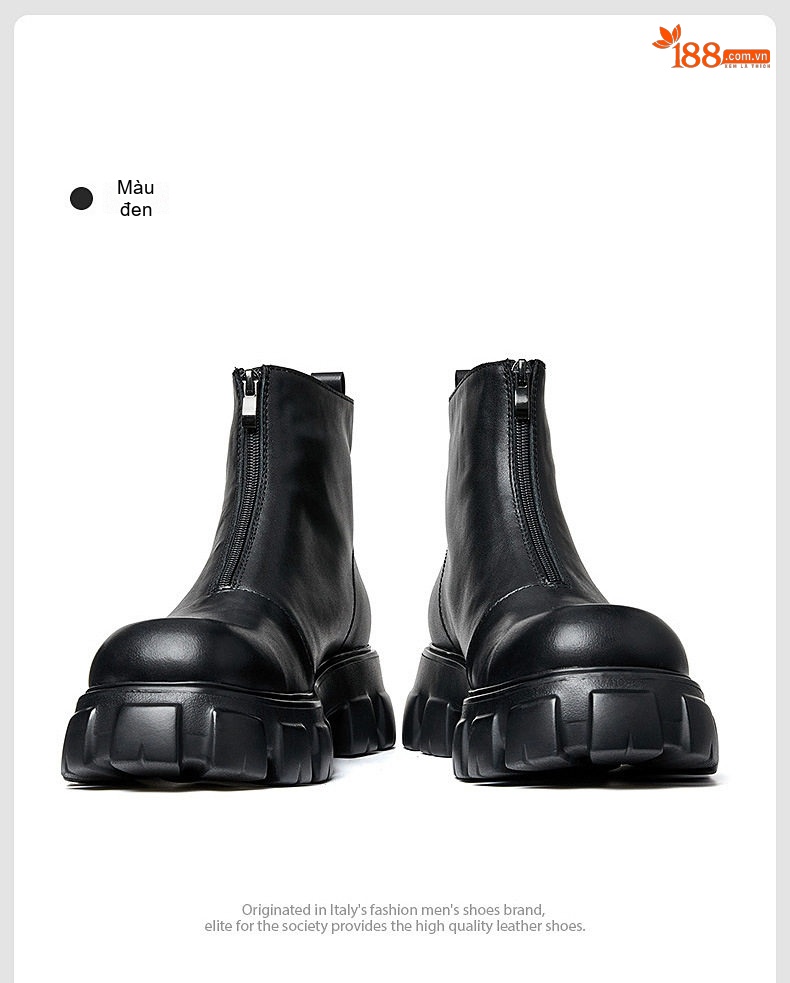 Boot Chelsea Nam Da Bò Đế Dày Khóa Kéo Tăng Chiều Cao Khoảng 5cm Màu Đen chi tiết 16