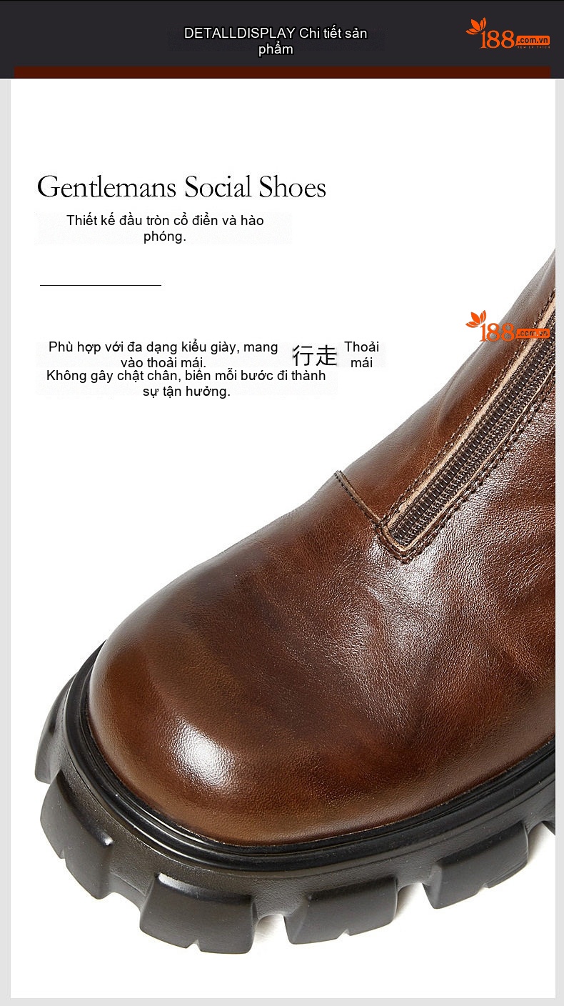 Boot Chelsea Nam Da Bò Đế Dày Khóa Kéo Tăng Chiều Cao Khoảng 5cm Màu Đen chi tiết 8