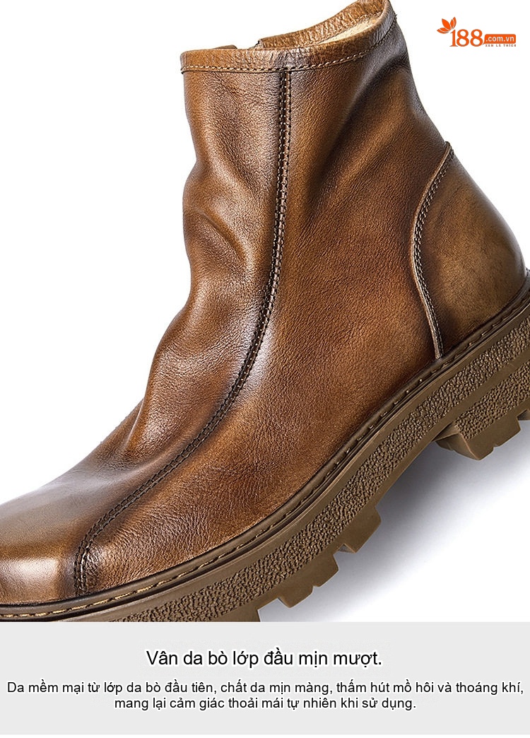 Boot Chelsea Nam Da Bò Khóa Kéo Chiều Cao Đế Khoảng 4cm Màu Đen, Nâu chi tiết 9