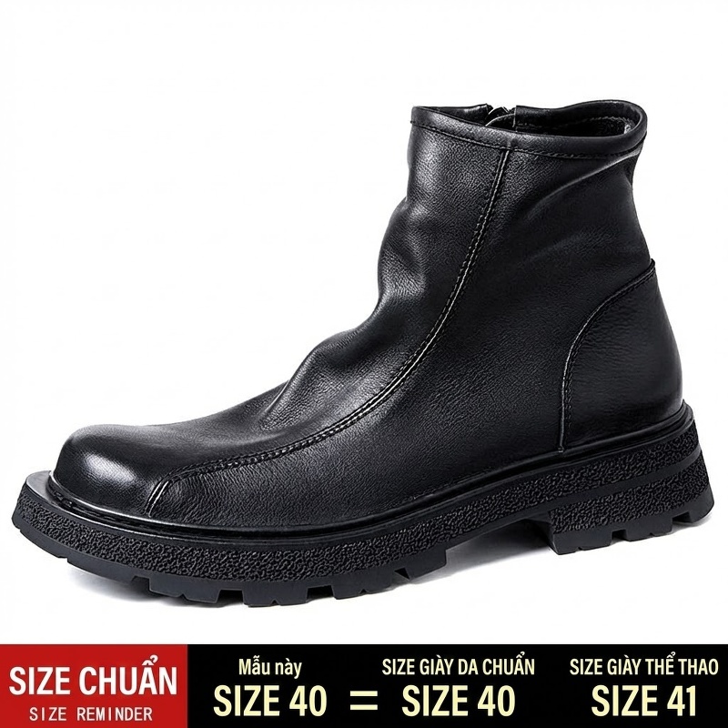 Boot Chelsea Nam Da Bò Khóa Kéo Chiều Cao Đế Khoảng 4cm Màu Đen, Nâu