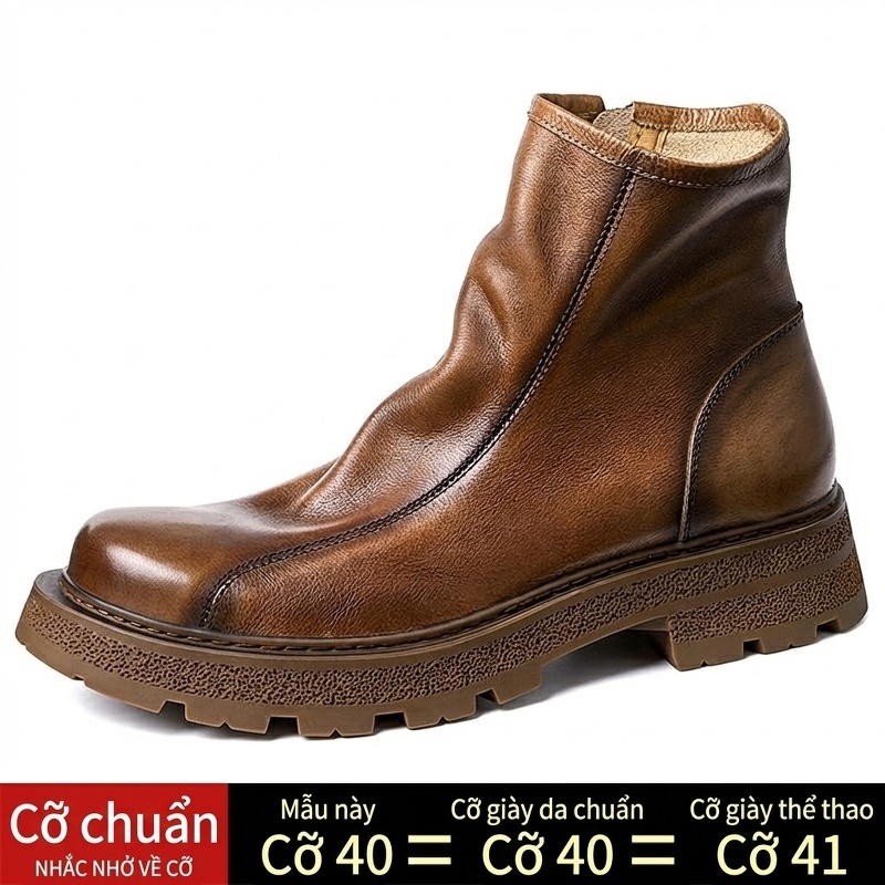 Boot Chelsea Nam Da Bò Khóa Kéo Chiều Cao Đế Khoảng 4cm Màu Đen, Nâu