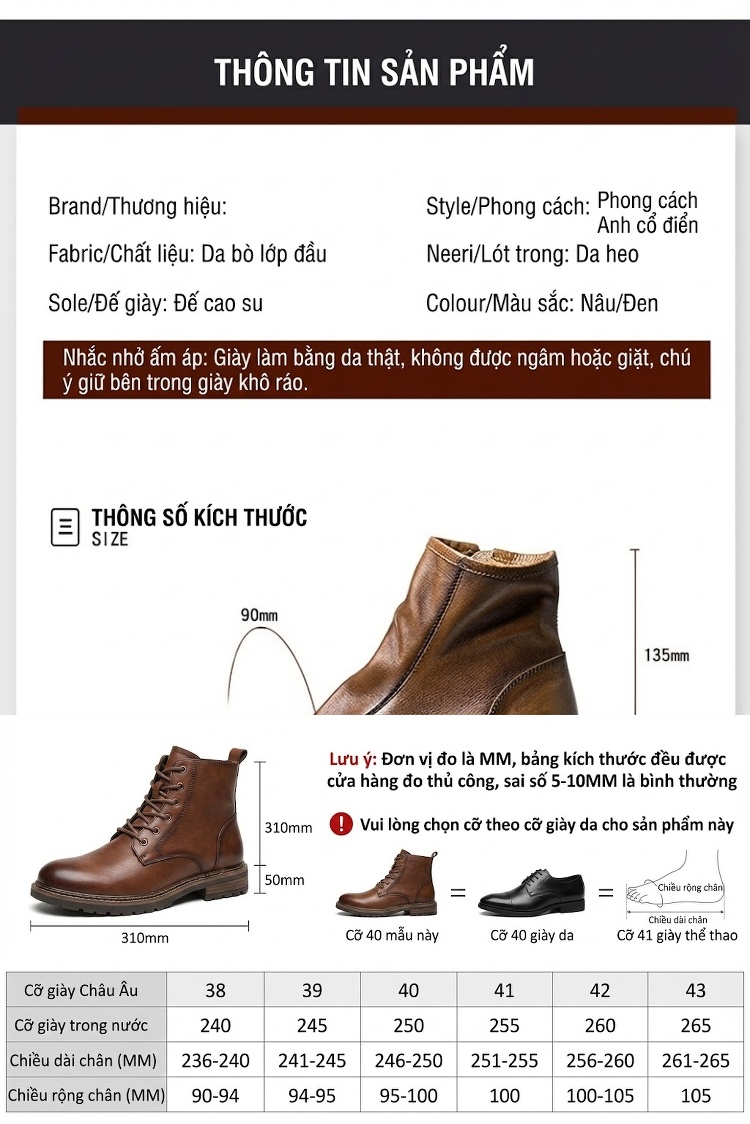 Boot Chelsea Nam Da Bò Khóa Kéo Chiều Cao Đế Khoảng 4cm Màu Đen, Nâu chi tiết 4