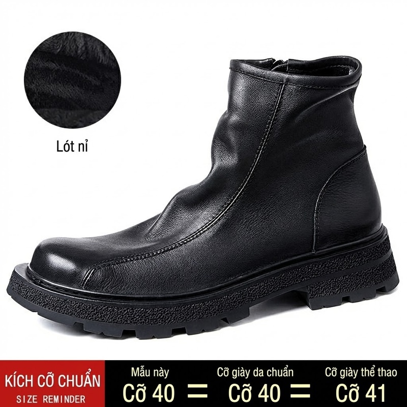 Boot Chelsea Nam Da Bò Khóa Kéo Chiều Cao Đế Khoảng 4cm Màu Đen, Nâu