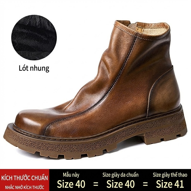 Boot Chelsea Nam Da Bò Khóa Kéo Chiều Cao Đế Khoảng 4cm Màu Đen, Nâu