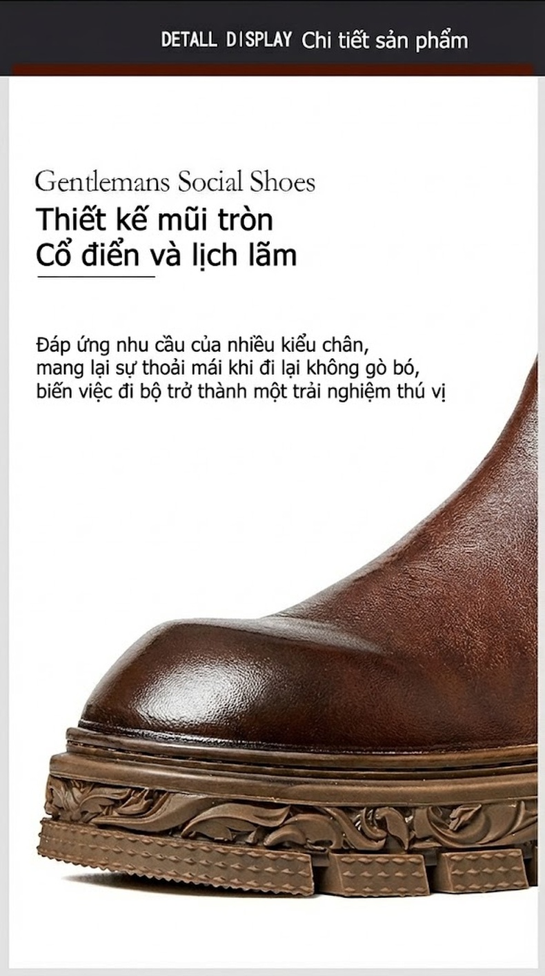 Boot Chelsea Nam Da Bò Khóa Kéo Sau Phong Cách Retro Chiều Cao Đế Khoảng 4cm Màu Đen, Nâu chi tiết 8