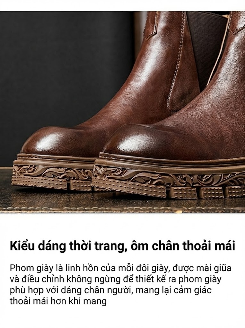 Boot Chelsea Nam Da Bò Khóa Kéo Sau Phong Cách Retro Chiều Cao Đế Khoảng 4cm Màu Đen, Nâu chi tiết 3