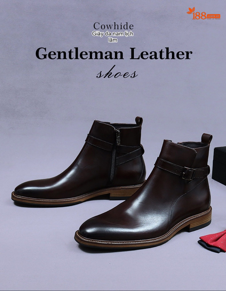 Boot Chelsea Nam Da Bò Khóa Zip Chiều Cao Đế Khoảng 3cm Màu Đen, Nâu chi tiết 1