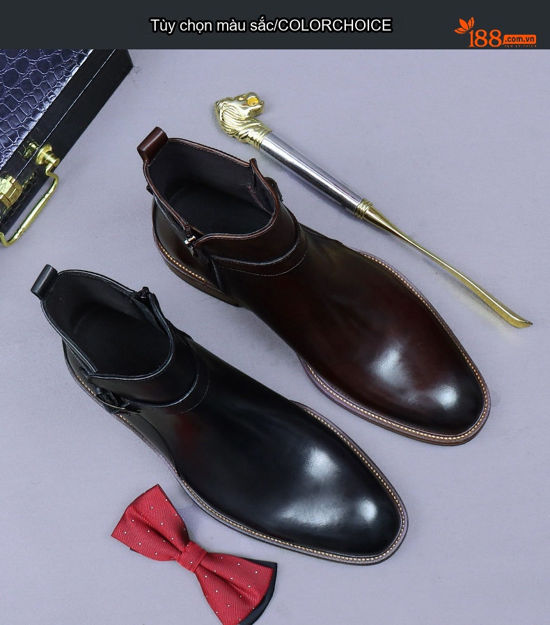 Boot Chelsea Nam Da Bò Khóa Zip Chiều Cao Đế Khoảng 3cm Màu Đen, Nâu chi tiết 3