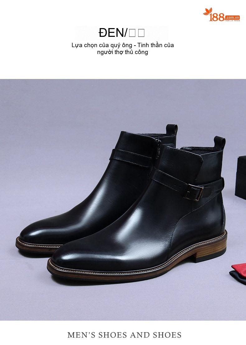 Boot Chelsea Nam Da Bò Khóa Zip Chiều Cao Đế Khoảng 3cm Màu Đen, Nâu chi tiết 4