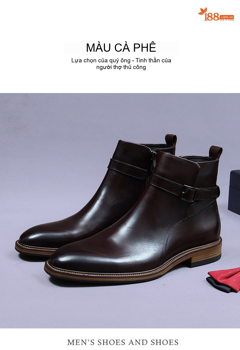 Boot Chelsea Nam Da Bò Khóa Zip Chiều Cao Đế Khoảng 3cm Màu Đen, Nâu chi tiết 11