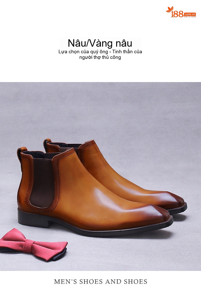 Boot Chelsea Nam Da Bò Lót Lông Chiều Cao Đế Khoảng 3cm Màu Nâu, Đen chi tiết 4