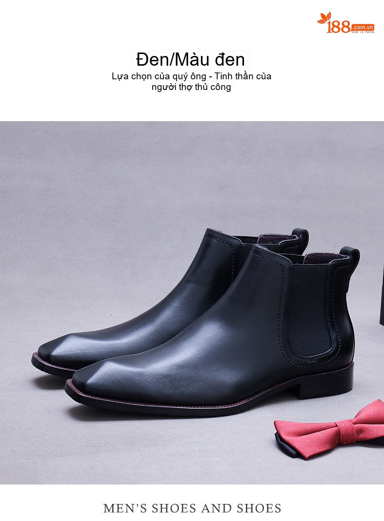 Boot Chelsea Nam Da Bò Lót Lông Chiều Cao Đế Khoảng 3cm Màu Nâu, Đen chi tiết 11