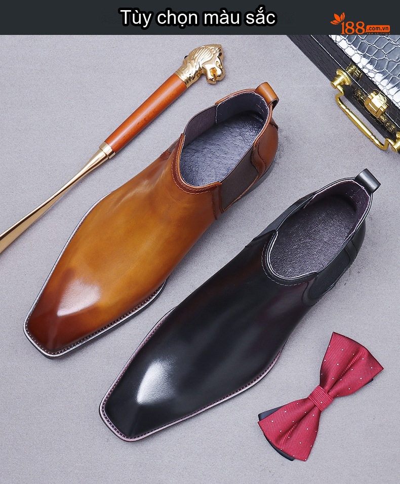 Boot Chelsea Nam Da Bò Lót Lông Chiều Cao Đế Khoảng 3cm Màu Nâu, Đen chi tiết 3