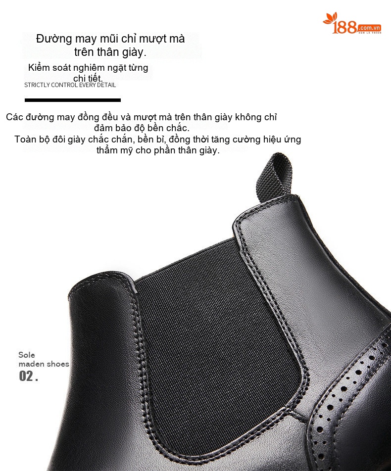 Boot Chelsea Nam Da Bò Mũi Nhọn Brogue Chiều Cao Đế Khoảng 3cm Màu Đen, Đỏ Rượu chi tiết 4
