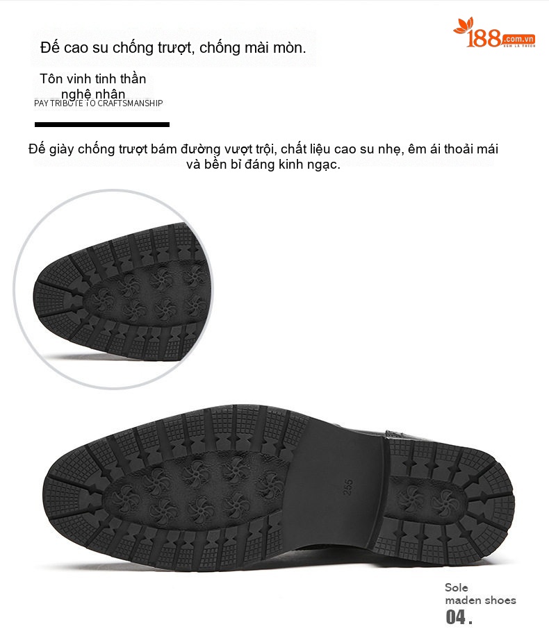 Boot Chelsea Nam Da Bò Mũi Nhọn Brogue Chiều Cao Đế Khoảng 3cm Màu Đen, Đỏ Rượu chi tiết 6