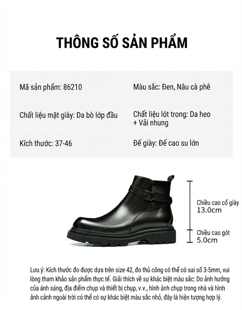 Boot Chelsea Nam Da Bò Mũi Tròn Chiều Cao Đế Khoảng 4cm Màu Đen chi tiết 3