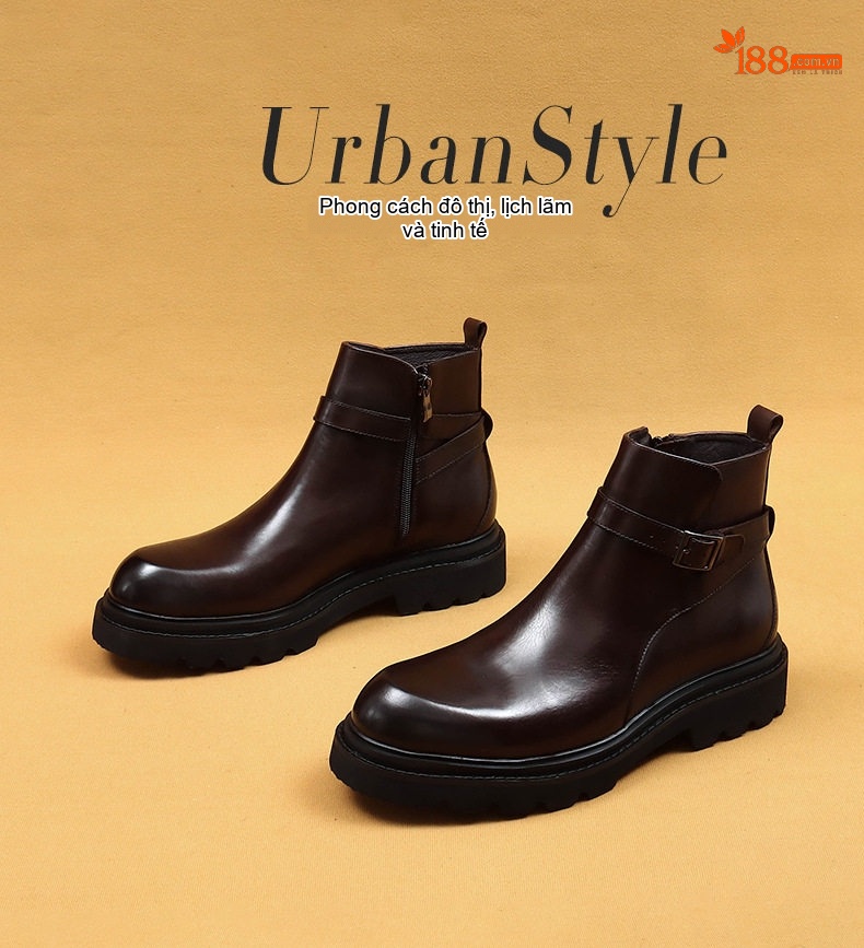 Boot Chelsea Nam Da Bò Mũi Tròn Chiều Cao Đế Khoảng 4cm Màu Đen chi tiết 2
