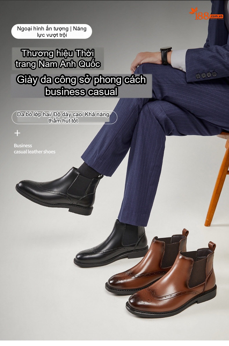Boot Chelsea Nam Da Bóng Cao Cổ Phong Cách Anh Quốc Chiều Cao Đế Khoảng 3cm Màu Đen, Nâu chi tiết 1