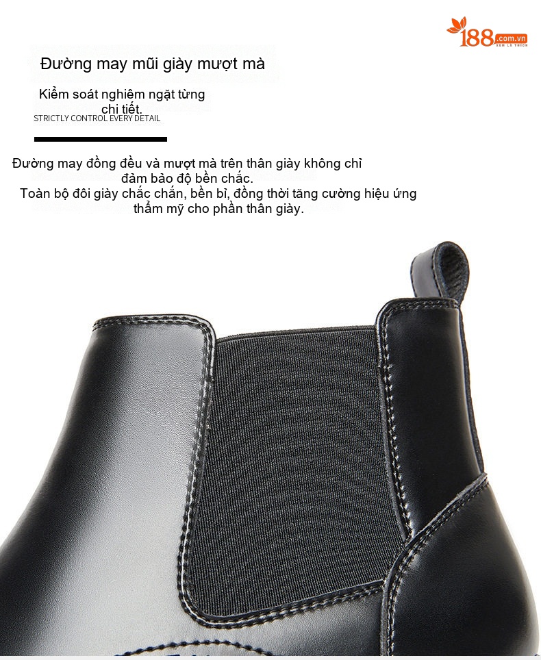 Boot Chelsea Nam Da Bóng Cao Cổ Phong Cách Anh Quốc Chiều Cao Đế Khoảng 3cm Màu Đen, Nâu chi tiết 4