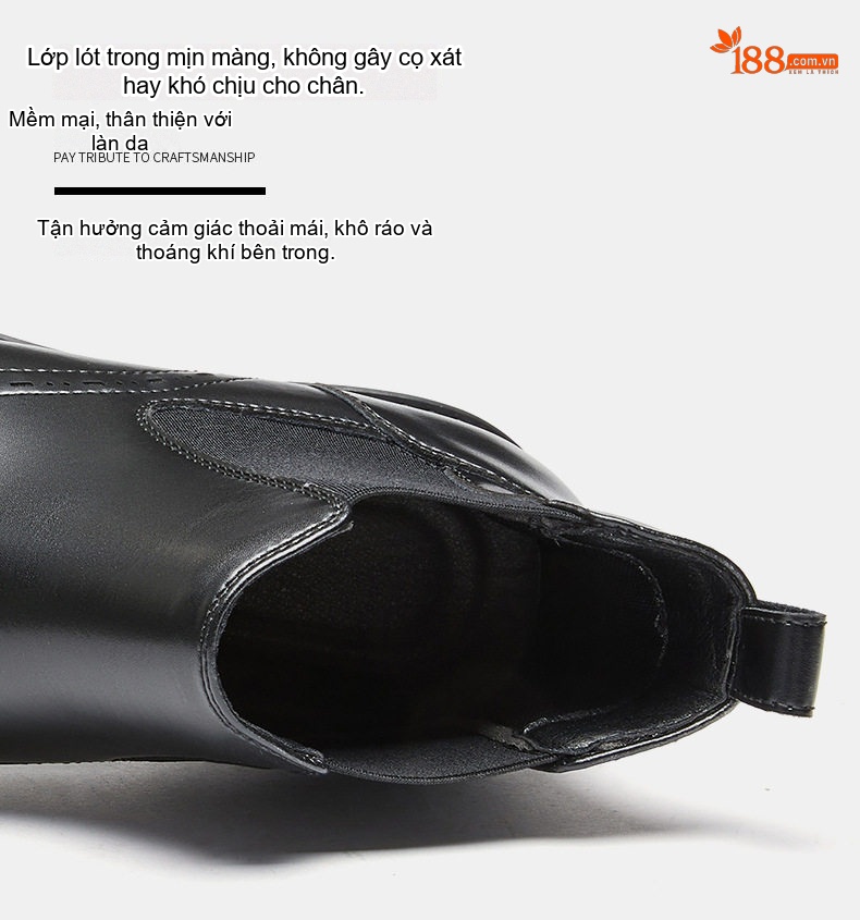 Boot Chelsea Nam Da Bóng Cao Cổ Phong Cách Anh Quốc Chiều Cao Đế Khoảng 3cm Màu Đen, Nâu chi tiết 5