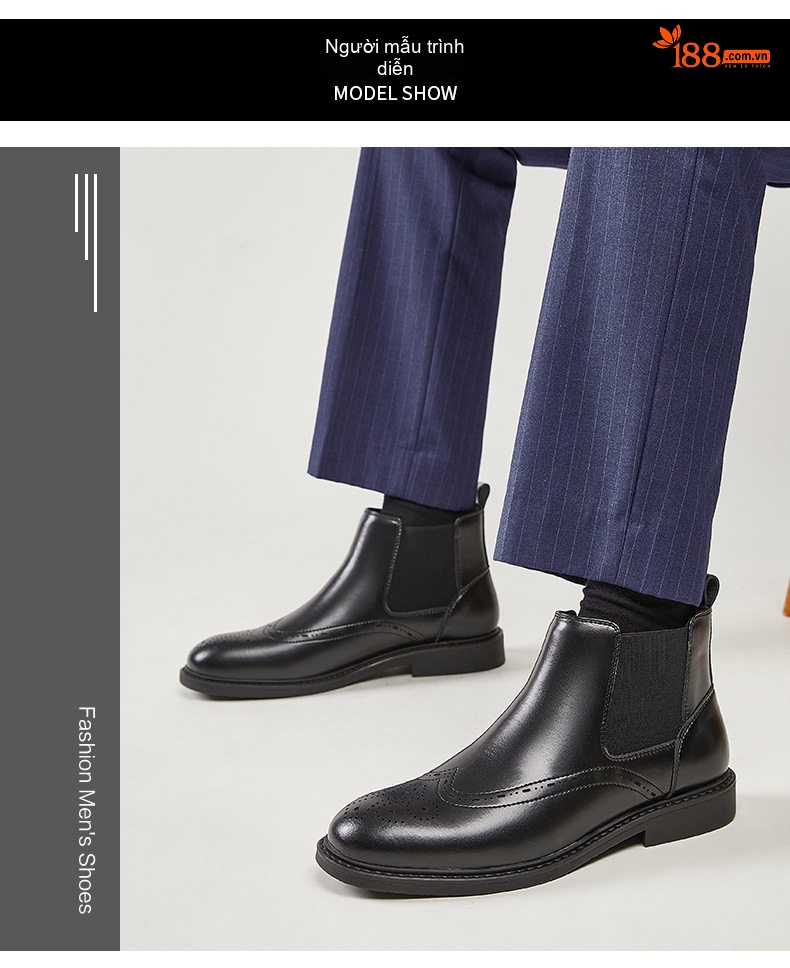 Boot Chelsea Nam Da Bóng Cao Cổ Phong Cách Anh Quốc Chiều Cao Đế Khoảng 3cm Màu Đen, Nâu chi tiết 9