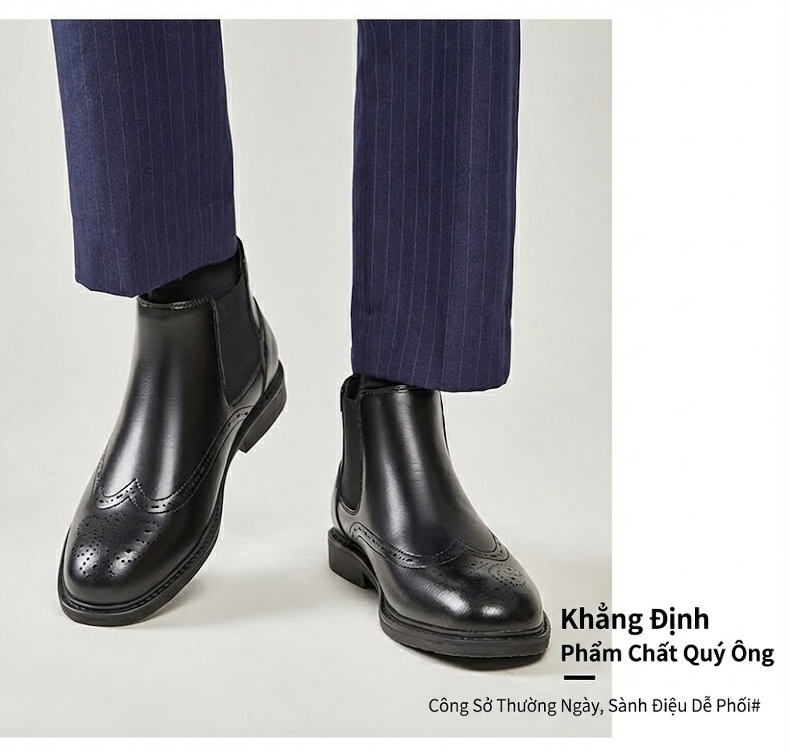 Boot Chelsea Nam Da Bóng Cao Cổ Phong Cách Anh Quốc Chiều Cao Đế Khoảng 3cm Màu Đen, Nâu chi tiết 10