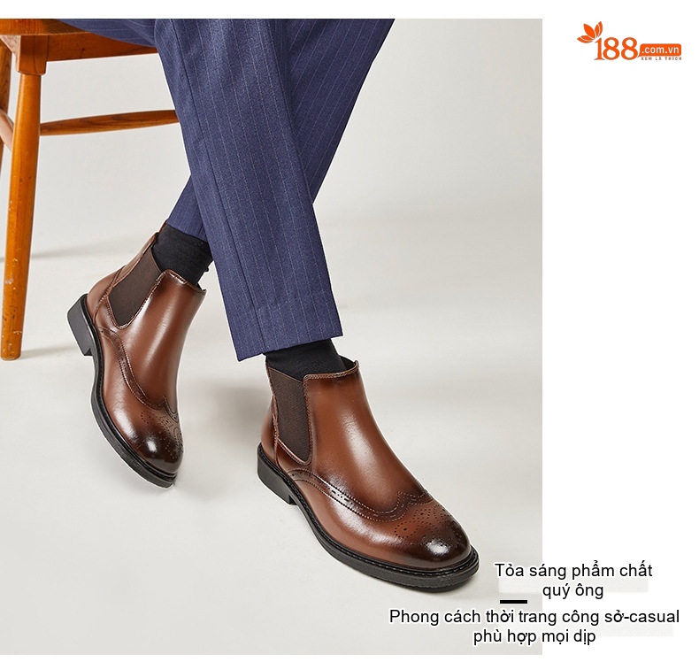 Boot Chelsea Nam Da Bóng Cao Cổ Phong Cách Anh Quốc Chiều Cao Đế Khoảng 3cm Màu Đen, Nâu chi tiết 13