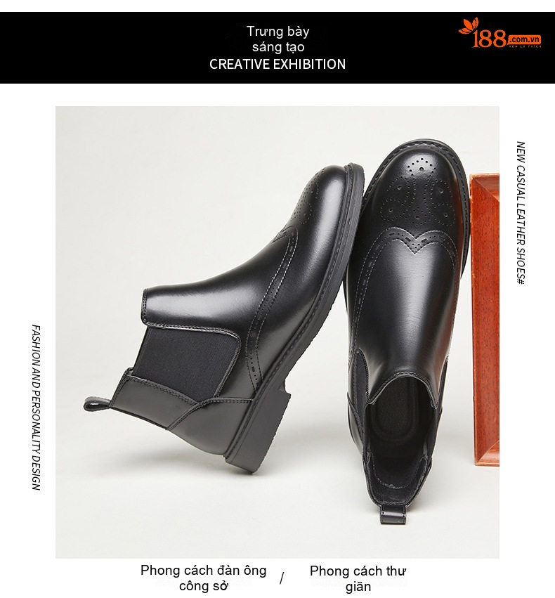 Boot Chelsea Nam Da Bóng Cao Cổ Phong Cách Anh Quốc Chiều Cao Đế Khoảng 3cm Màu Đen, Nâu chi tiết 15