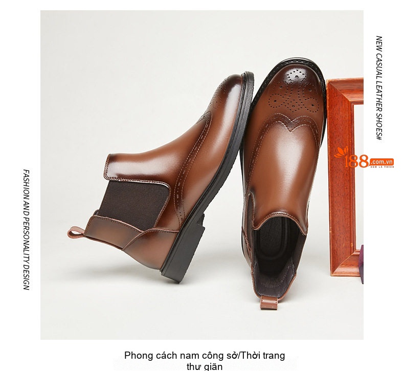 Boot Chelsea Nam Da Bóng Cao Cổ Phong Cách Anh Quốc Chiều Cao Đế Khoảng 3cm Màu Đen, Nâu chi tiết 18