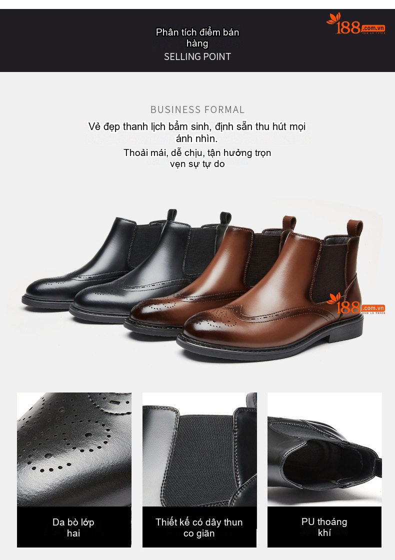 Boot Chelsea Nam Da Bóng Cao Cổ Phong Cách Anh Quốc Chiều Cao Đế Khoảng 3cm Màu Đen, Nâu chi tiết 2