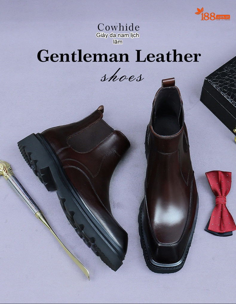 Boot Chelsea Nam Da Thật Đế Dày Phong Cách Anh Chiều Cao Đế Khoảng 4cm Màu Đen, Nâu chi tiết 1