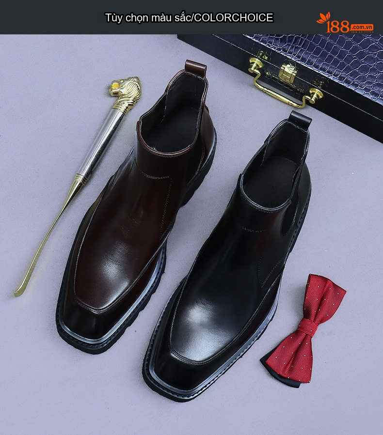 Boot Chelsea Nam Da Thật Đế Dày Phong Cách Anh Chiều Cao Đế Khoảng 4cm Màu Đen, Nâu chi tiết 3