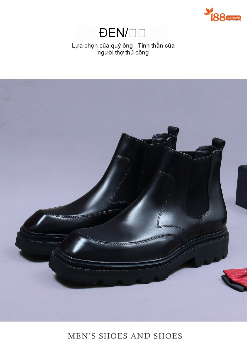 Boot Chelsea Nam Da Thật Đế Dày Phong Cách Anh Chiều Cao Đế Khoảng 4cm Màu Đen, Nâu chi tiết 4
