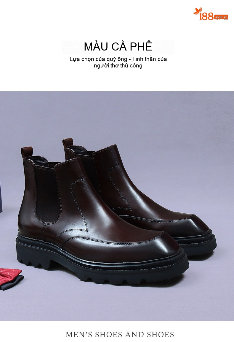 Boot Chelsea Nam Da Thật Đế Dày Phong Cách Anh Chiều Cao Đế Khoảng 4cm Màu Đen, Nâu chi tiết 11