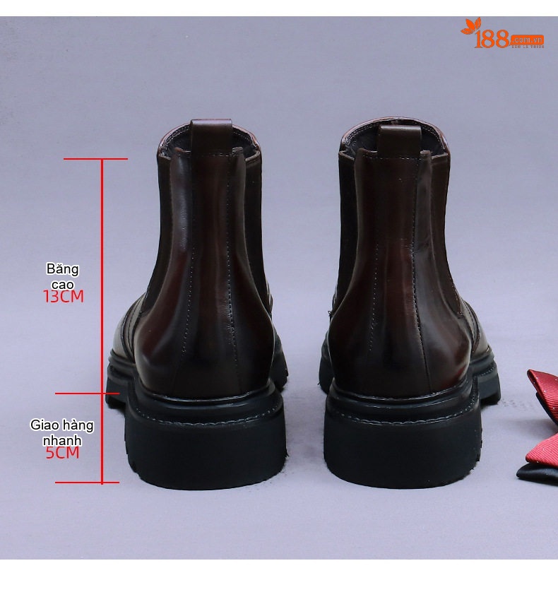 Boot Chelsea Nam Da Thật Đế Dày Phong Cách Anh Chiều Cao Đế Khoảng 4cm Màu Đen, Nâu chi tiết 17