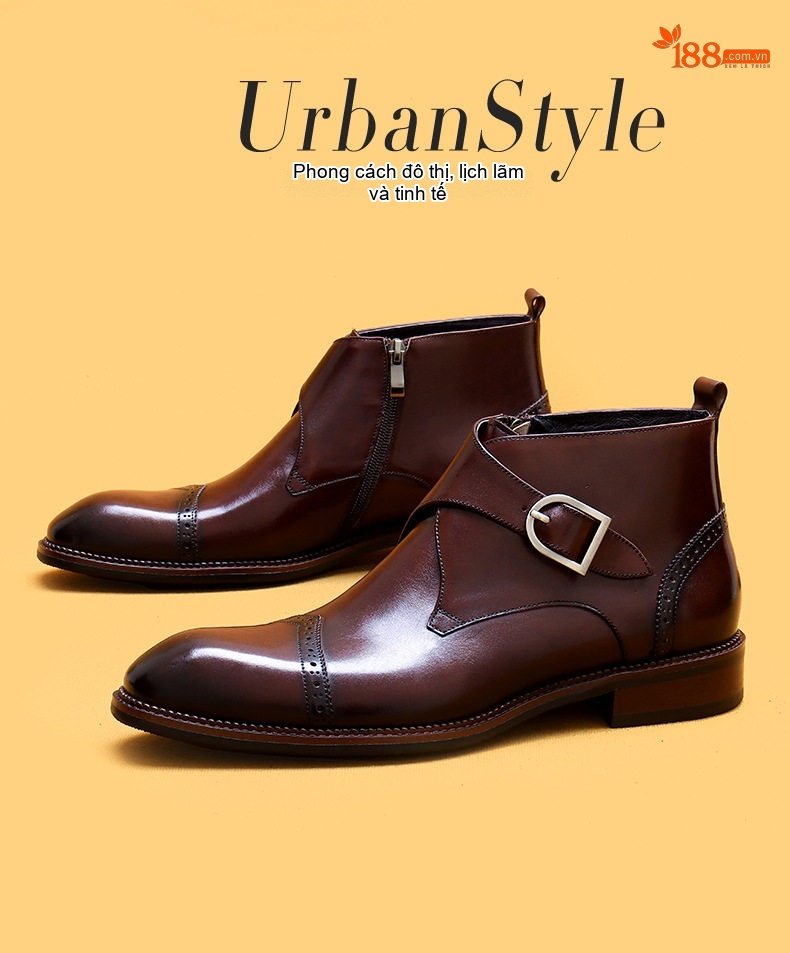 Boot Chelsea Nam Da Thật Khóa Bên Chiều Cao Đế Khoảng 3cm Màu Đen, Nâu chi tiết 1