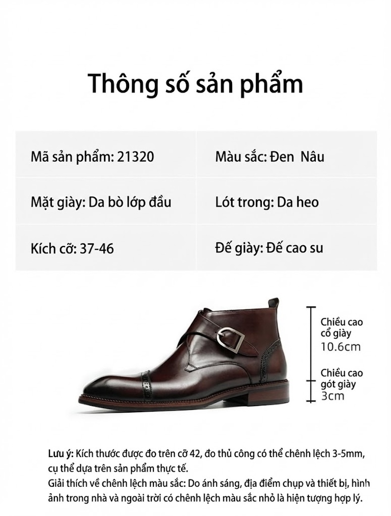 Boot Chelsea Nam Da Thật Khóa Bên Chiều Cao Đế Khoảng 3cm Màu Đen, Nâu chi tiết 2