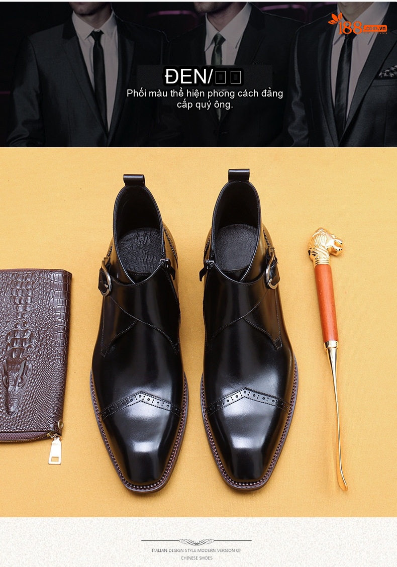 Boot Chelsea Nam Da Thật Khóa Bên Chiều Cao Đế Khoảng 3cm Màu Đen, Nâu chi tiết 4