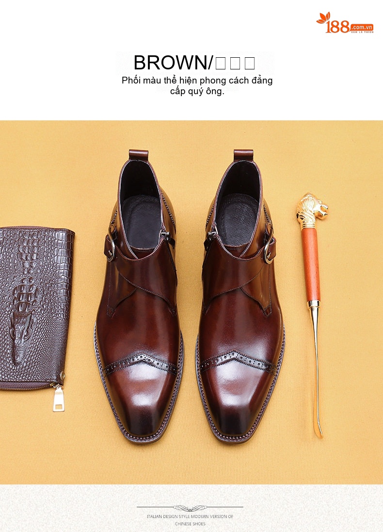 Boot Chelsea Nam Da Thật Khóa Bên Chiều Cao Đế Khoảng 3cm Màu Đen, Nâu chi tiết 12