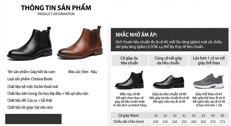 Boot Chelsea Nam Da Thật Khóa Kéo Bên Hông Chiều Cao Đế Khoảng 3cm Phong Cách Anh Quốc Màu Nâu chi tiết 2