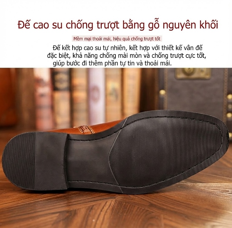 Boot Chelsea Nam Da Thật Khóa Kéo Bên Hông Chiều Cao Đế Khoảng 3cm Phong Cách Anh Quốc Màu Nâu chi tiết 5